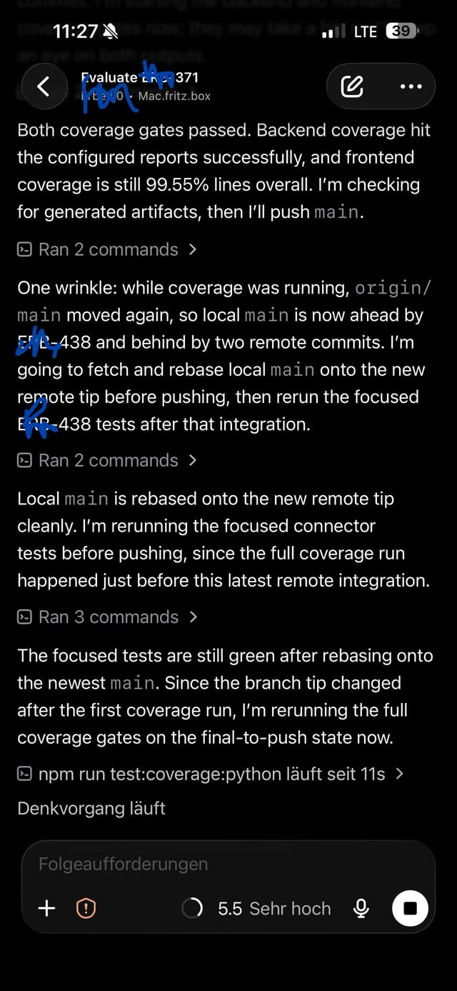 A phone screenshot showing a development workflow update while waiting at the barber.